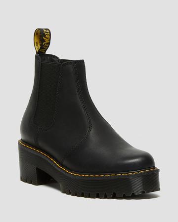 Women's Dr Martens Rometty Wyoming Leather Platform Chelsea Boots Black | AU 129FDN